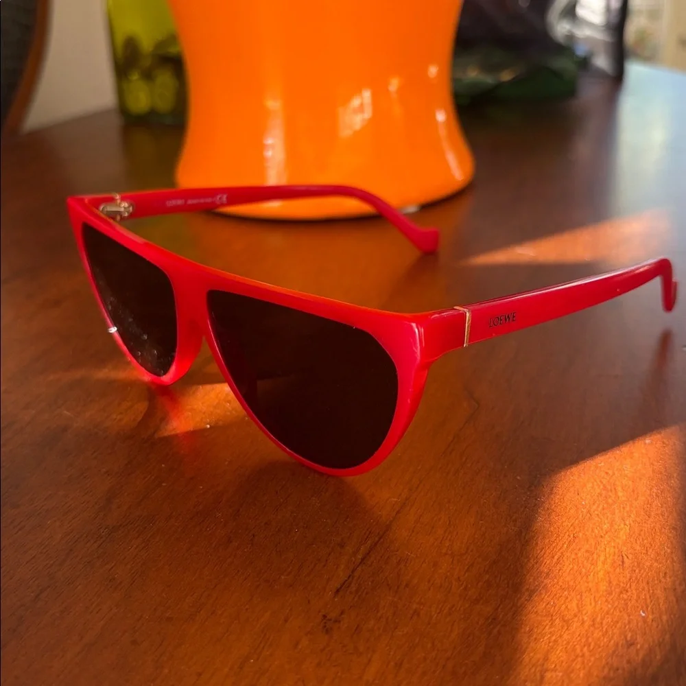 Red Loewe plastic frame black lens flat cat eye sunglasses sunnies gold